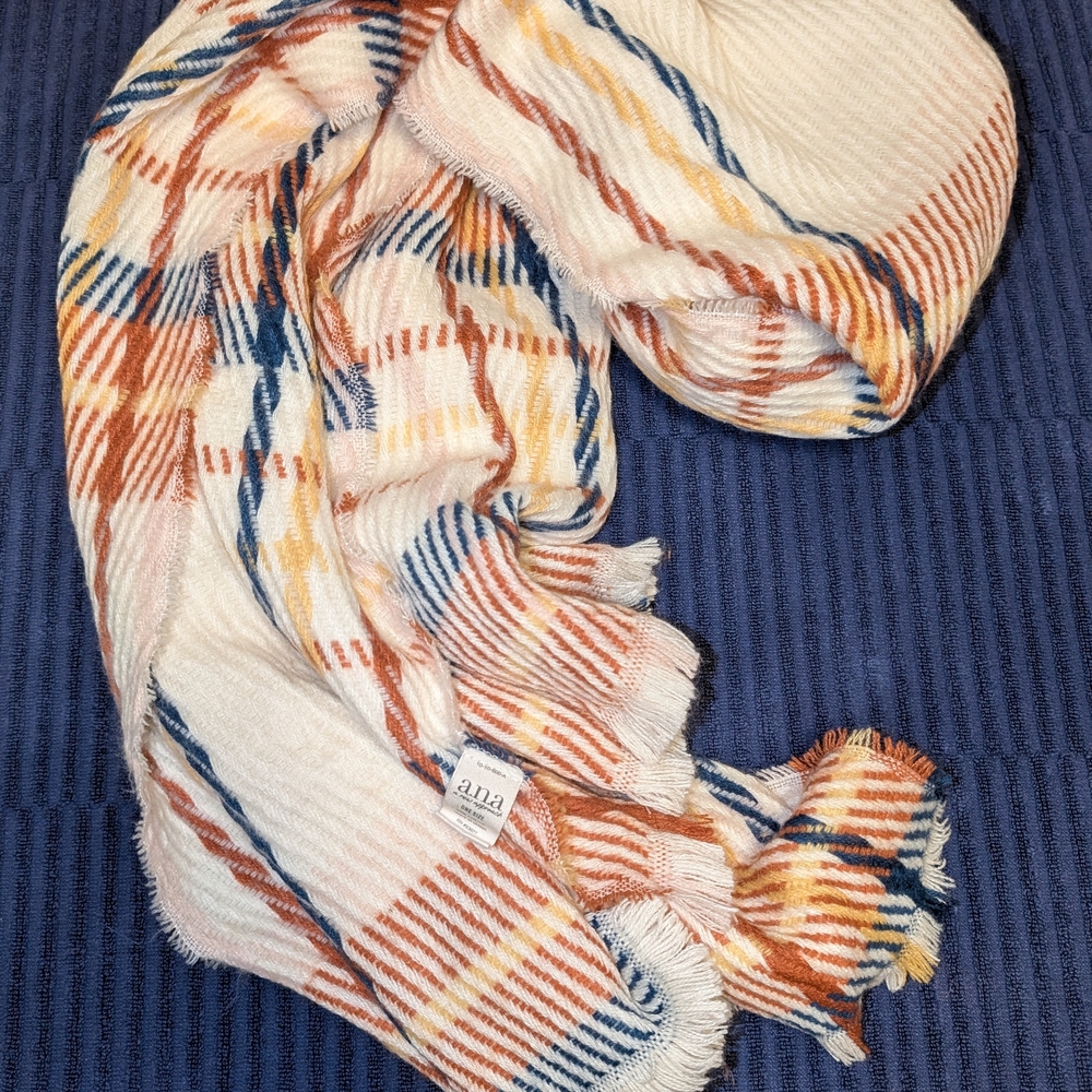 a.n.a Striped Fringe Scarf in Cream, Orange, and Blue